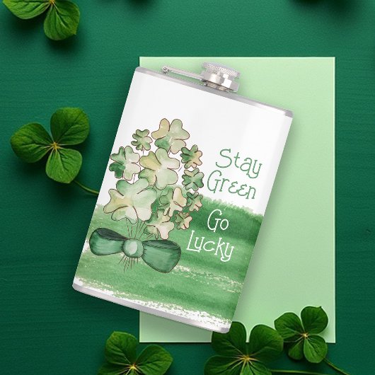 Lucky Shamrock Clover Aquarel Heupfles