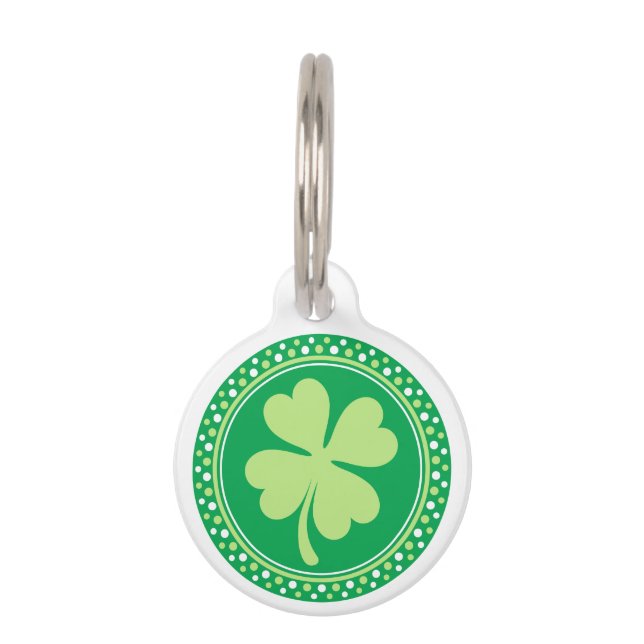 Lucky shamrock clover dot border gepersonaliseerd huisdierpenning (Voorkant)
