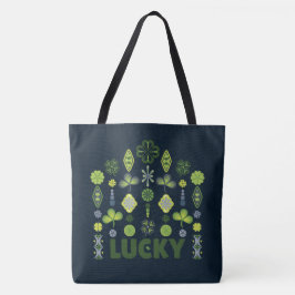 Lucky Shamrock Clover Minimale Patroon Donkerblauw Tote Bag