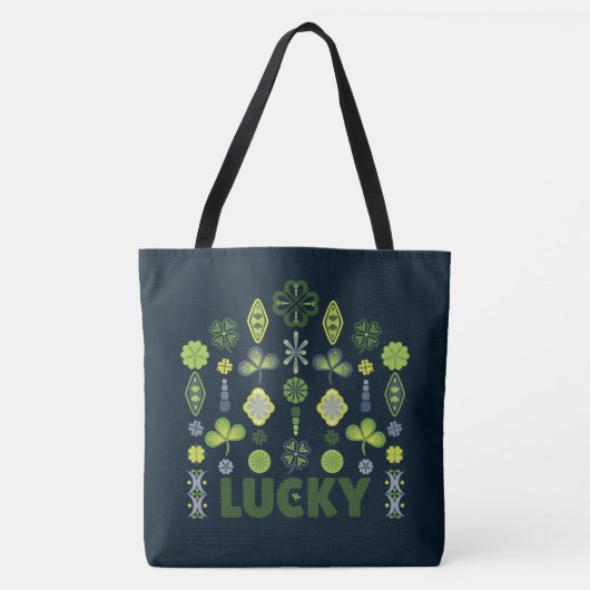 Lucky Shamrock Clover Minimale Patroon Donkerblauw Tote Bag (Voorkant)
