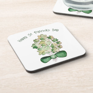 Lucky Shamrock Clover Watercolor Kunst Bier Onderzetter