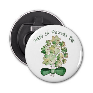 Lucky Shamrock Clover Waterverf Art Button Flesopener