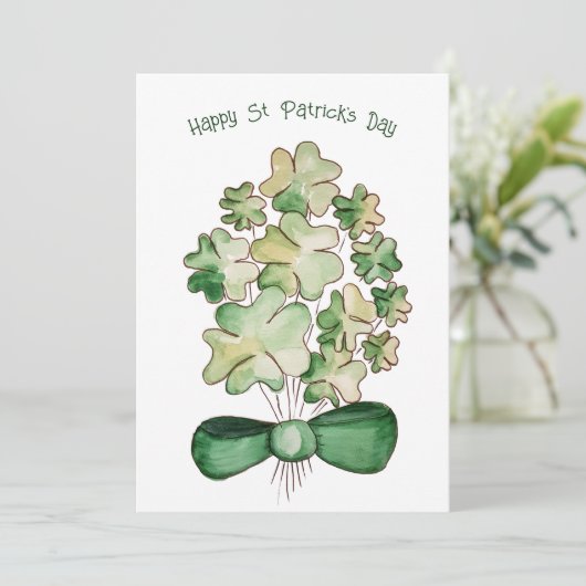 Lucky Shamrock Clover Waterverf Art Feestdagenkaart (Staand voorkant)