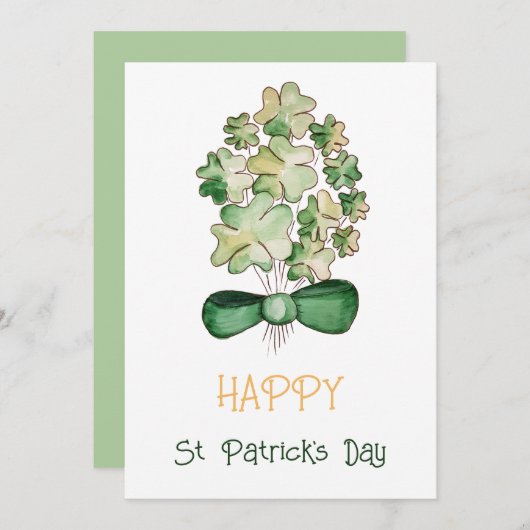 Lucky Shamrock Clover Waterverf Art Feestdagenkaart (Voorkant / Achterkant)