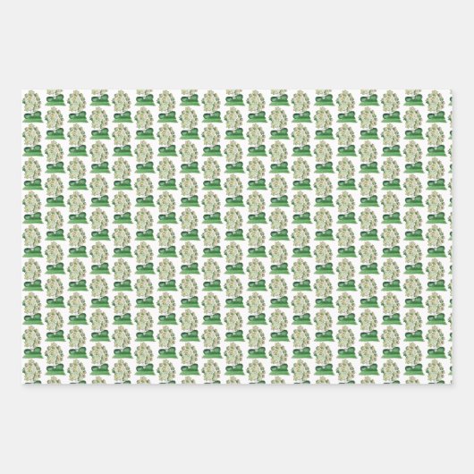 Lucky Shamrock Clover Waterverf Art Inpakpapier Vel (Voorkant 3)