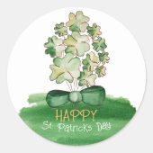 Lucky Shamrock Clover Waterverf Art Ronde Sticker (Voorkant)