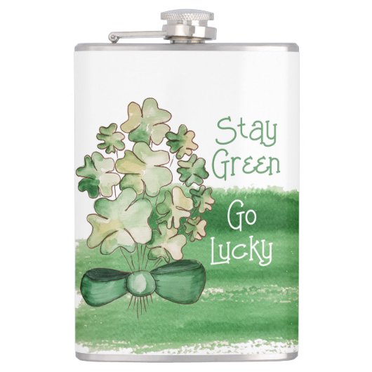 Lucky Shamrock Clover Waterverf Heupfles (Voorkant)