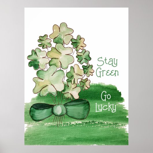 Lucky Shamrock Clover Waterverf Poster (Voorkant)