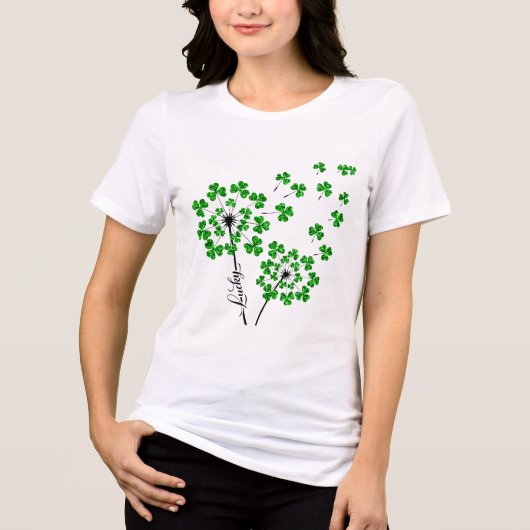 Lucky Shamrock Dandelion St Patricks Day Irish Tri-Blend Shirt (Voorkant)