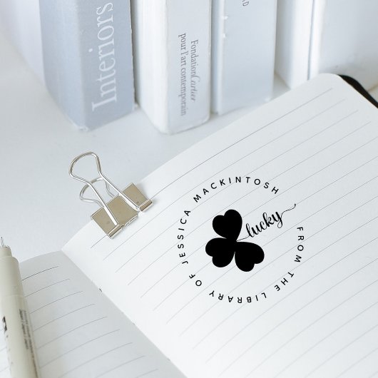 Lucky Shamrock Elementary Custom Name Library Boek Rubberstempel