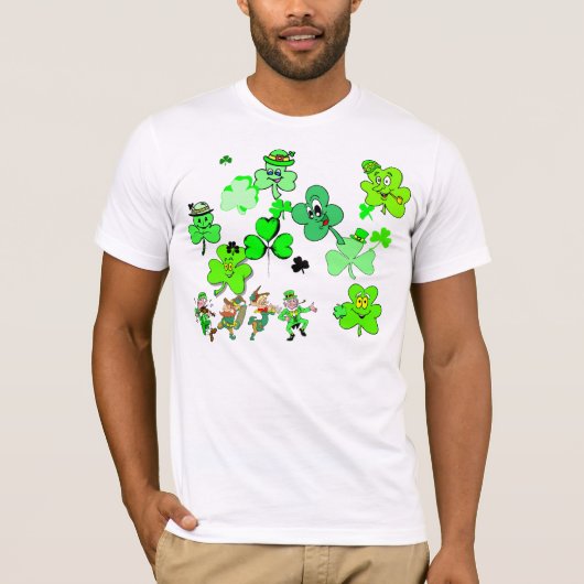 Lucky Shamrock en Dancing Leprechauns T-shirt (Voorkant)