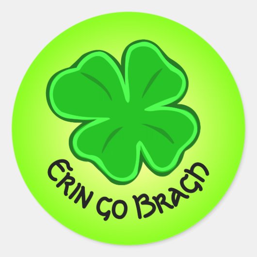 Lucky Shamrock Erin Go Bragh Curved Text Ronde Sticker (Voorkant)