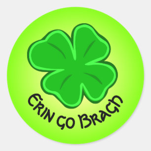 Lucky Shamrock Erin Go Bragh Curved Text Ronde Sticker