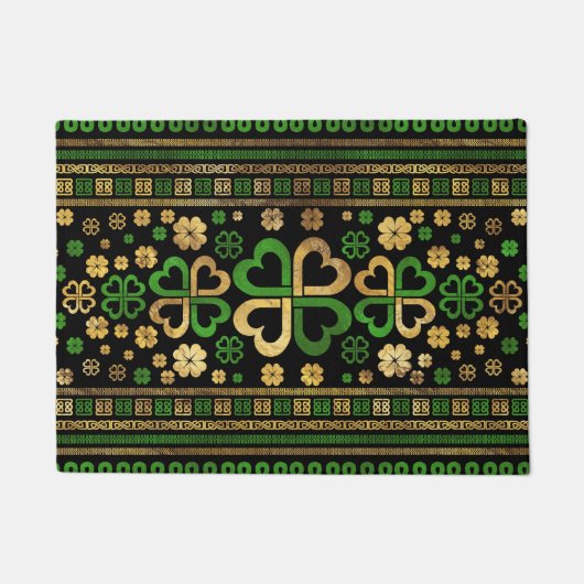 Lucky Shamrock Four-leaf Clover Green en Gold Deurmat (Voorkant)