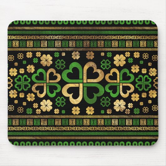 Lucky Shamrock Four-leaf Clover Green en Gold Muismat (Voorkant)
