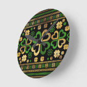 Lucky Shamrock Four-leaf Clover Green en Gold Ronde Klok (Hoek)
