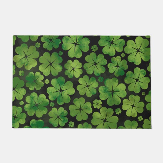 Lucky Shamrock four-leaf Clover Pattern Waterverf Deurmat (Voorkant)