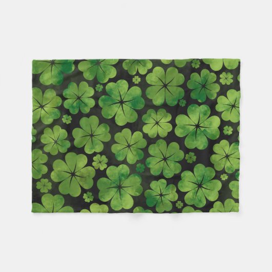 Lucky Shamrock four-leaf Clover Pattern Waterverf Fleece Deken (Voorkant (Horizontaal))