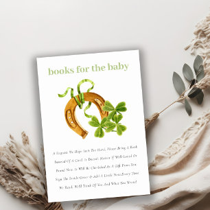 Lucky Shamrock Green Books for Baby shower Informatiekaartje