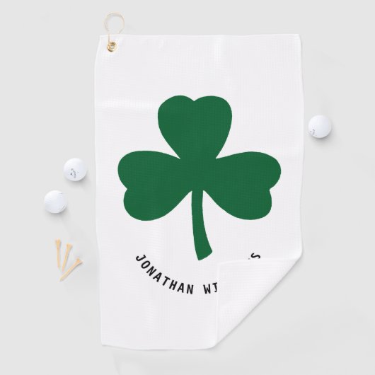 Lucky Shamrock Green Clover Monogram Name Golfhanddoek (Insitu)