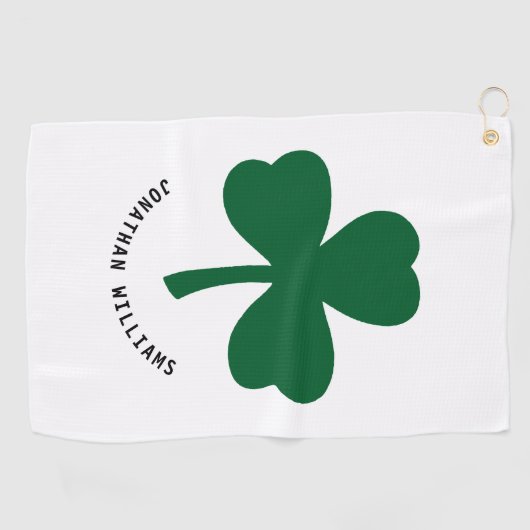 Lucky Shamrock Green Clover Monogram Name Golfhanddoek (Horizontaal)