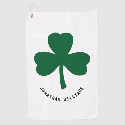 Lucky Shamrock Green Clover Monogram Name Golfhanddoek (Voorkant)