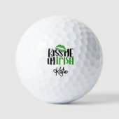 Lucky Shamrock Green "Kiss Me I'm Irish" Naam Fun Golfballen (Voorkant)