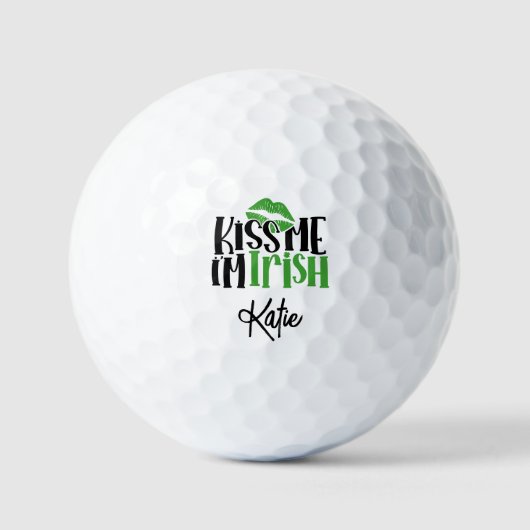 Lucky Shamrock Green "Kiss Me I'm Irish" Naam Fun Golfballen (Voorkant)