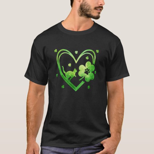 Lucky Shamrock Heart Cat Paw Print For St Paddy's T-shirt (Voorkant)