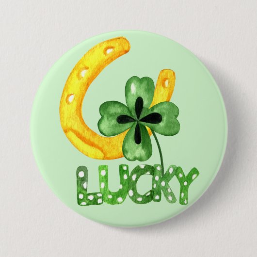 Lucky Shamrock & Hoefijzer Ronde Button 7,6 Cm (Voorkant)