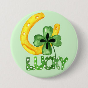 Lucky Shamrock & Hoefijzer Ronde Button 7,6 Cm