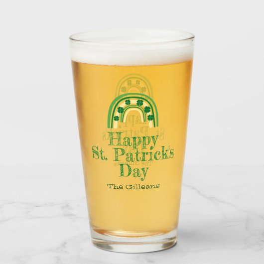 Lucky Shamrock hoefijzer St Patricks Day Beer Glas (Voorkant gevuld)