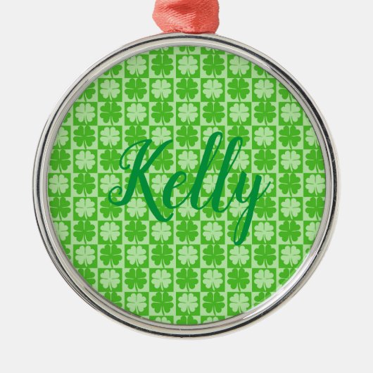 Lucky Shamrock, Kelly, Personalize Metalen Ornament (Voorkant)