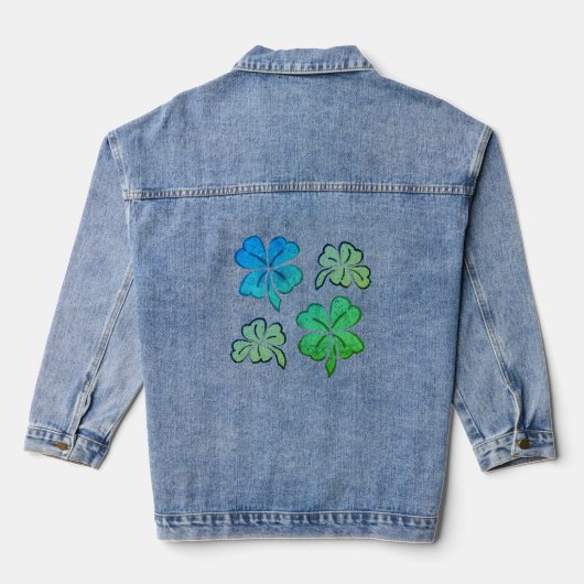Lucky Shamrock Klaver Geluk Denim Jacket (Achterkant)
