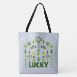 Lucky Shamrock Klaver Minimale Modern Patroon Blau Tote Bag