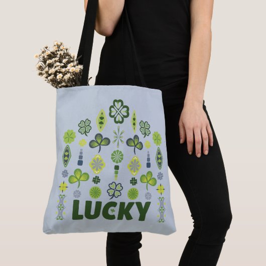 Lucky Shamrock Klaver Minimale Modern Patroon Blau Tote Bag (Dichtbij)