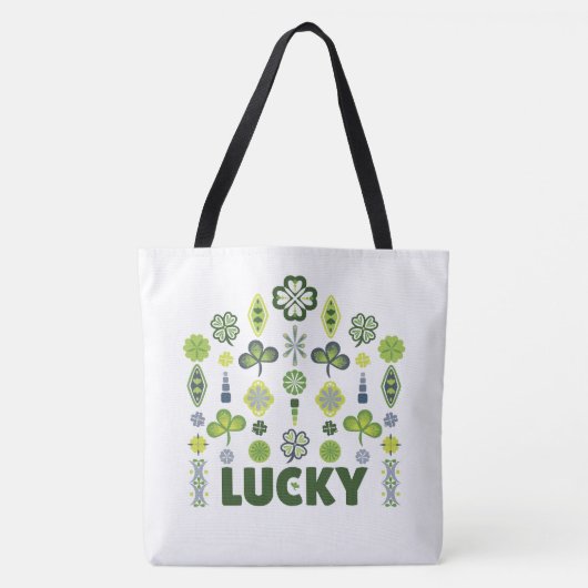 Lucky Shamrock Klaver Minimale Modern Patroon Wit Tote Bag (Voorkant)