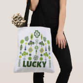 Lucky Shamrock Klaver Minimale Modern Patroon Wit Tote Bag (Dichtbij)