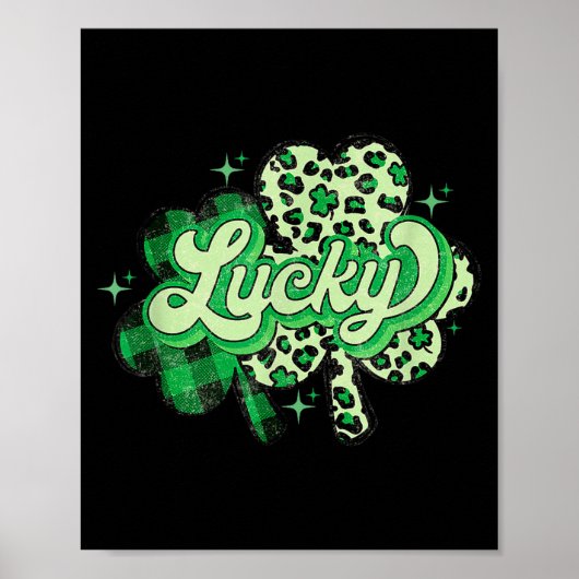 Lucky Shamrock Leopard,checkered Patricks Day Funn Poster (Voorkant)