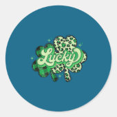 Lucky Shamrock Leopard,checkered Patricks Day Funn Ronde Sticker (Voorkant)