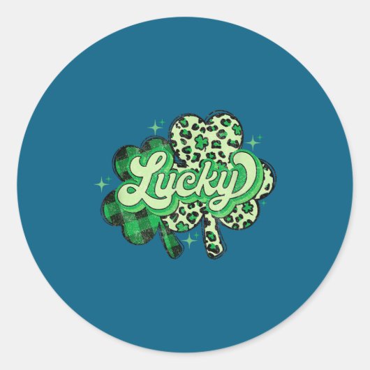 Lucky Shamrock Leopard,checkered Patricks Day Funn Ronde Sticker (Voorkant)