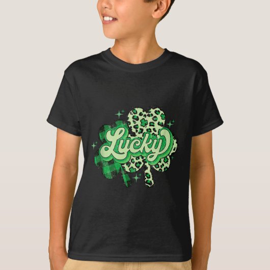 Lucky Shamrock Leopard,checkered Patricks Day Funn T-shirt (Voorkant)