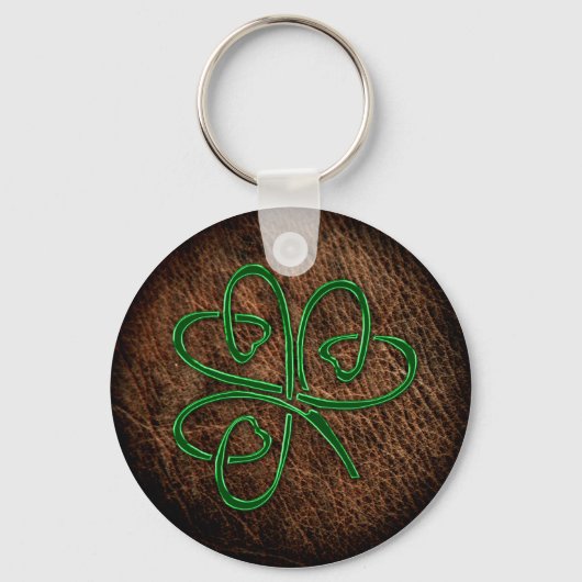 Lucky shamrock on lederen textuur sleutelhanger (Voorkant)