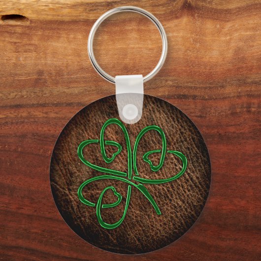 Lucky shamrock on lederen textuur sleutelhanger (Voorkant)
