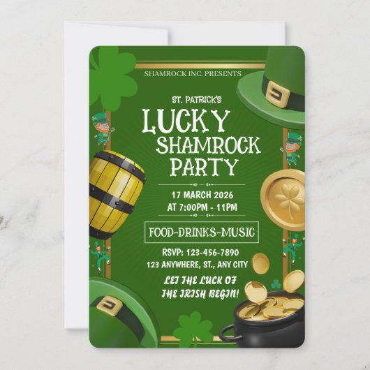 Lucky Shamrock Party St. Paddy's Day Customizable Kaart (Voorkant)