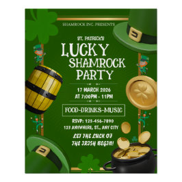 Lucky Shamrock Party St. Paddy's Day Customizable Perfect Poster