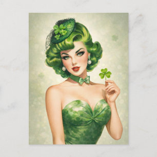 Lucky Shamrock Pin-Up Meisje Ansichtkaart Feestdagenkaart