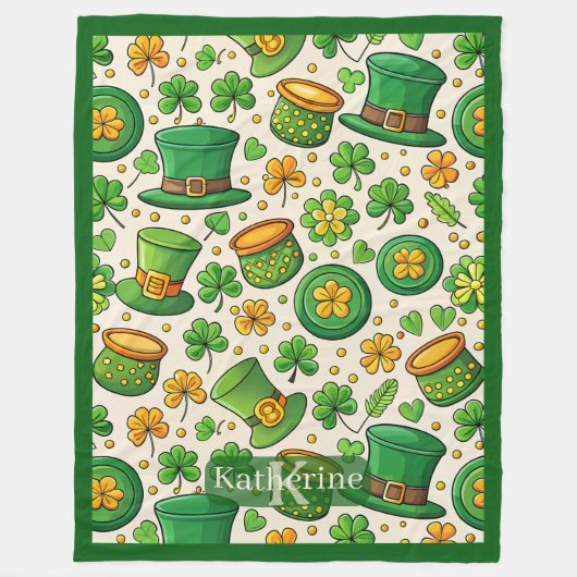Lucky Shamrock Pot of Gold Ierse Hoed St Patricks Fleece Deken (Voorkant)