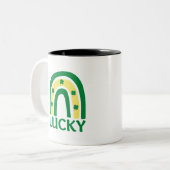 Lucky Shamrock Rainbow St Patricks Tweekleurige Koffiemok (Voorkant links)