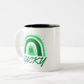 Lucky Shamrock Rainbow Tweekleurige Koffiemok (Voorkant links)